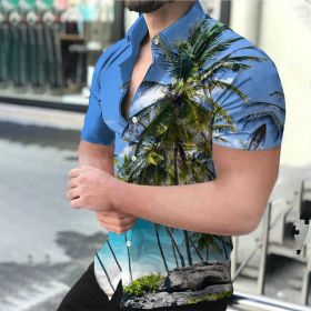 2022 new European and American men's shirts 3D digital printing shirts (Color: As shown)